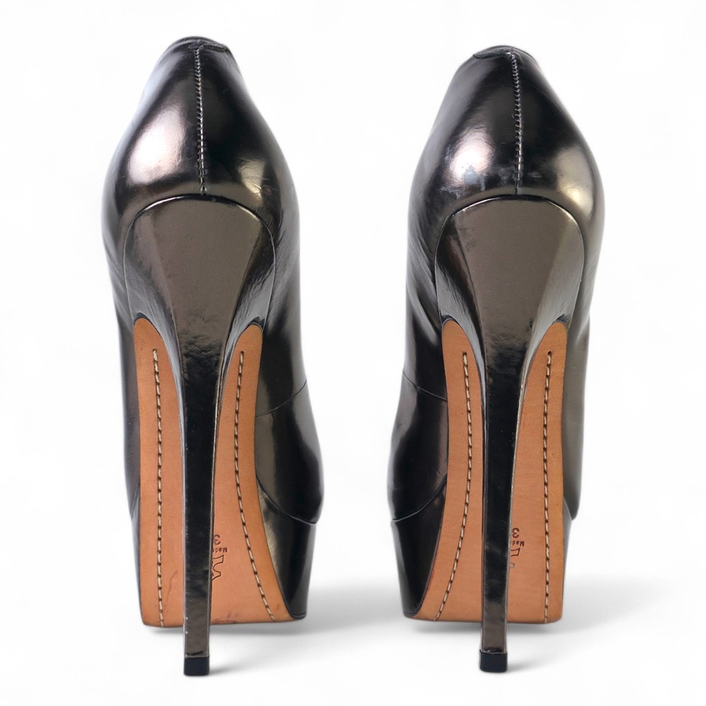 Alice + Olivia by Stacey Bendet Metallic Pewter Leather Platform Stiletto Pumps - Picture 4 of 6